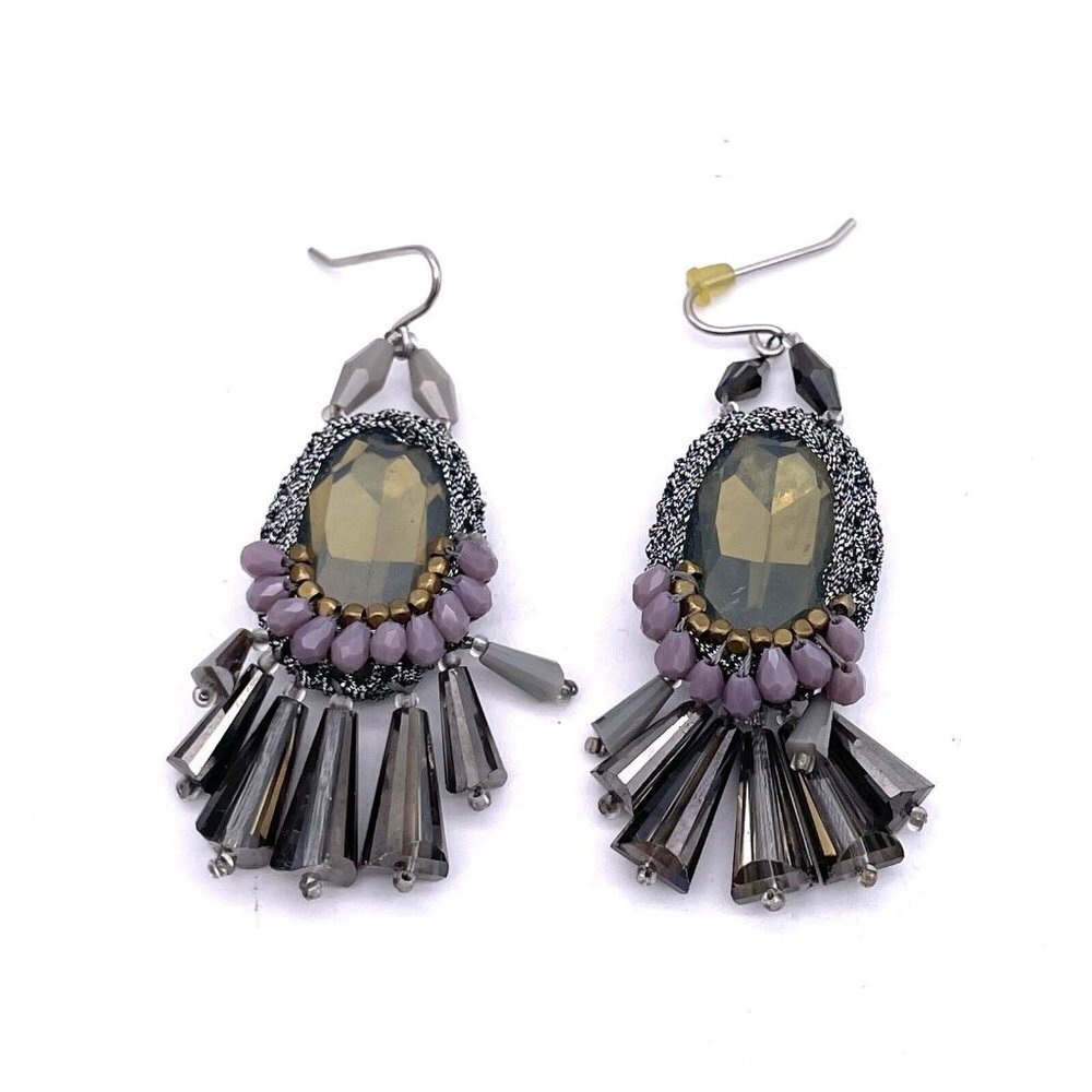 Faceted Beaded Dangle Earrings Hook Closure